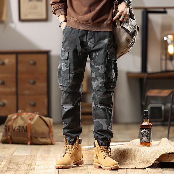 Men's Camouflage Cargo Pants - Military Style Workwear Trousers With Multiple Pockets, Cotton Blend, Relaxed Fit, Slim Cuff For Outdoor & Casual Wear_viptrois.com