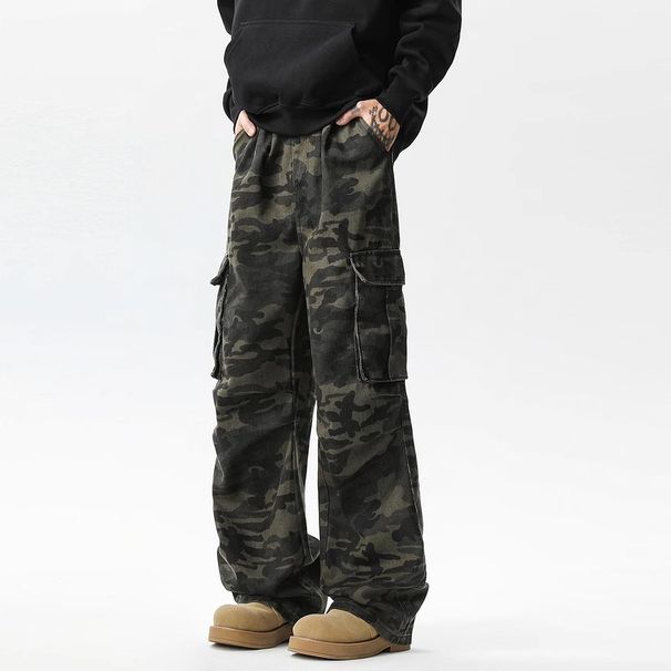 Urban Camouflage Cargo Pants For Men & Women - Military Style Workwear Jeans With Multi-Pockets & Distressed Wash_viptrois.com