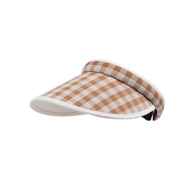 Summer Plaid Sun Hat For Women Fashionable And Versatile Small Fresh Fisherman Hat High End Large Brim Sun Protection Empty Top Hat_viptrois.com