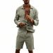 Men's Casual Linen Shirt And Beach Shorts Set Style Spring Autumn Vacation Loose Long Sleeve Clothing_viptrois.com