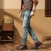 Men's motorcycle pants patchwork stretch jeans_viptrois.com