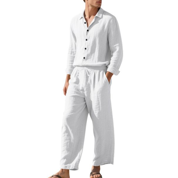 Cross-Border Independent Station American Style Four Seasons Linen Men's Casual Loose Beach Sun Protection Long Sleeve_viptrois.com