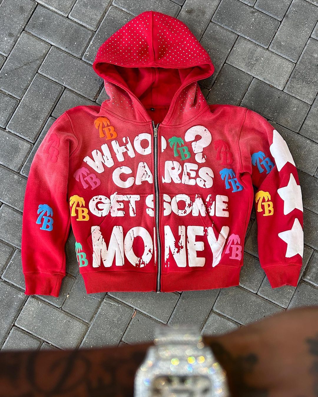 Y2K Retro Streetwear Hoodie With Foam Letter Print, Unisex Zip-Up Oversized Sweatshirt, Hip Hop Fashion, 3D Graphic Pullover_viptrois.com