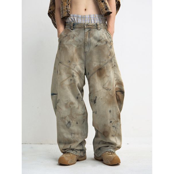 Street Alchemist Distressed Jeans – Heavyweight Dirty Wash Baggy Pants With Samurai Curve Hem (S-XXXL, Non-Stretch Cotton)_viptrois.com