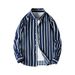 Men's Korean Style Striped Shirt Jacket - Urban Casual Long Sleeve Lapel Top, All-Match Trendy Oversized Coat (Dark Blue/White/Black_viptrois.com