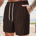 Men's Solid Color Corduroy Sports Pants Summer Lace Up Five Point Casual Shorts With Multi Pockets_viptrois.com
