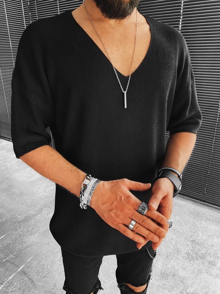 Men's Clothing V Neck Short Sleeved Knitted Sweater_viptrois.com