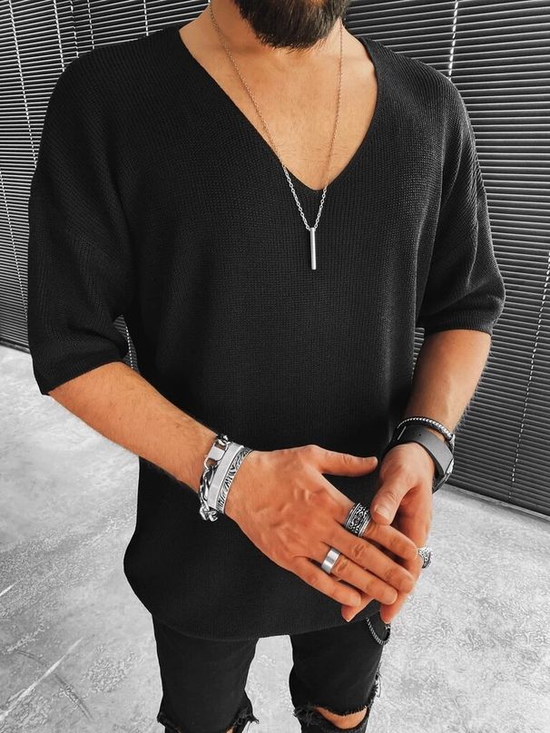 Men's Clothing V Neck Short Sleeved Knitted Sweater_viptrois.com