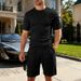 Men's Summer 2-Piece Set Jacquard Short Sleeve T-Shirt & Drawstring Shorts Casual Outfit_viptrois.com