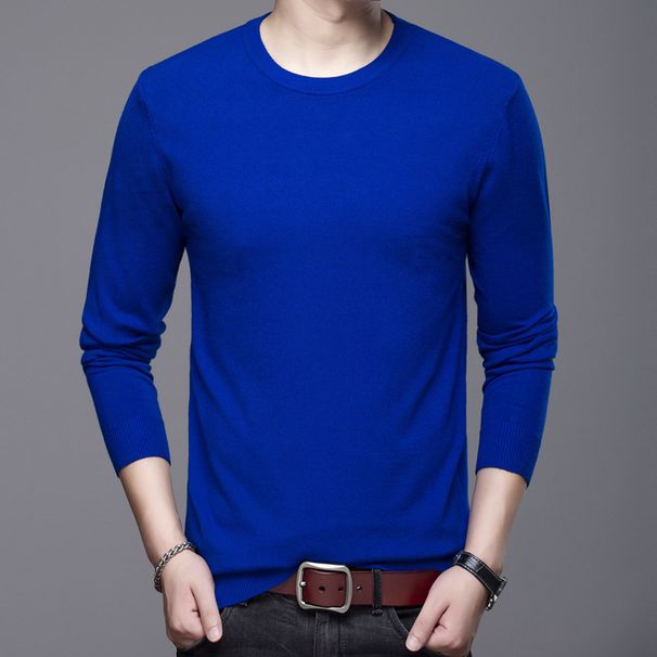 Men's Classic Round Neck Wool Blend Sweater – British-Inspired Relaxed Fit Knit Pullover With Machine-Washable Stretch (M-5XL, Wrinkle-Free)_viptrois.com
