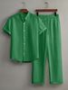 Men's Casual Multi Color Beach Wear Bamboo Wrinkled Short Sleeved Suit Two Piece Suit_viptrois.com
