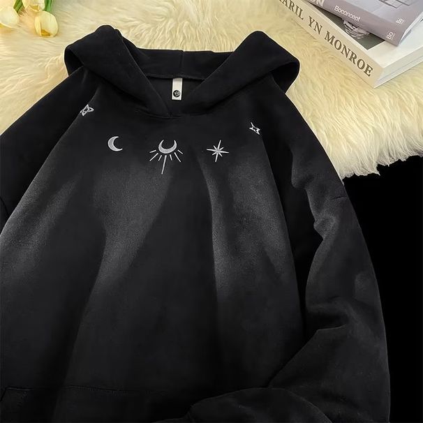 Men's Suede-Like Embroidered Hoodie – High Street Fashion Pullover With Ribbed Hem & Side Pockets, Oversized Fit (M-3XL, Grey/Black/Beige)_viptrois.com