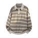 Pure Japanese Retro Color-Block Striped Turn-Down Collar Sweater For Men, Autumn Couple Loose Two-Piece Long Sleeve Polo_viptrois.com