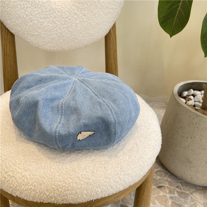 for Women, Denim Beret, New Korean Version, British Style, Large Head Circumference, Face Slimming, Cloud Casual Painter_viptrois.com