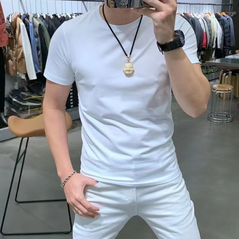 Men's Clothing Fashion Boys Round Neck Heavy Cotton Short Sleeves Summer New Style Printed T Shirt Youth Half Sleeve Tops_viptrois.com