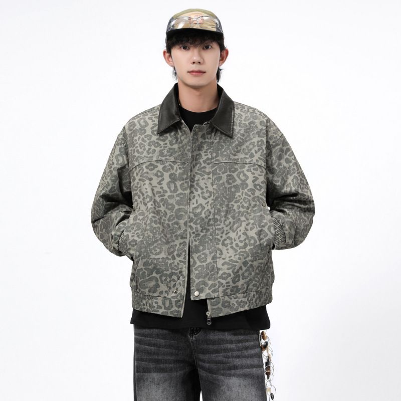 Autumn New American Light Luxury Leopard Print Jacket Men's Print Lapel Motorcycle Leather Jacket Men's Fashion Trend Youth Handsome_viptrois.com