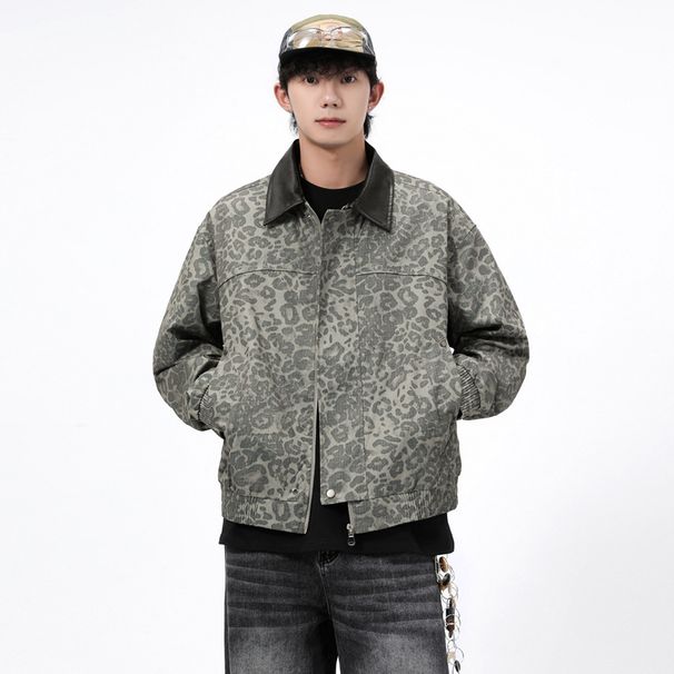 Autumn New American Light Luxury Leopard Print Jacket Men's Print Lapel Motorcycle Leather Jacket Men's Fashion Trend Youth Handsome_viptrois.com