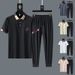Men's Clothing Men's Summer Ice Silk Breathable Casual Sports Suit Slim Fit Fashion Round Neck Short Sleeve Polo Shirt Stretch Quick Drying Pants_viptrois.com