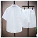 Men's Clothing Summer Solid Color Ice Silk Suit Thin Sports Casual Two Piece Suit Summer Handsome Short Sleeved Shirt_viptrois.com