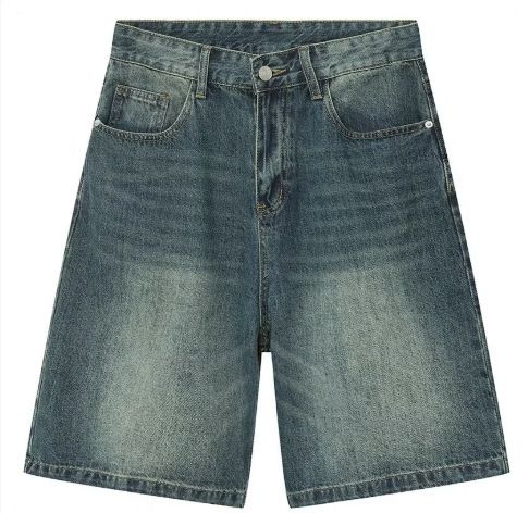 Men's Heavyweight Utility Denim Shorts, Lightweight Baggy Cargo Knee-Length Shorts With Multiple Pockets, American Streetwear Style Casual Shorts_viptrois.com