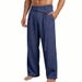 Men's Plus Size Casual Trousers White Linen Slanted Waist Spring_viptrois.com