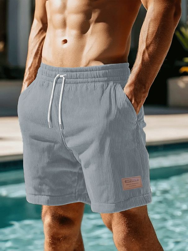 Summer Men's Pit Strip With Leather Patch Solid Color Fashion Sports And Leisure Pentagram Running Shorts_viptrois.com