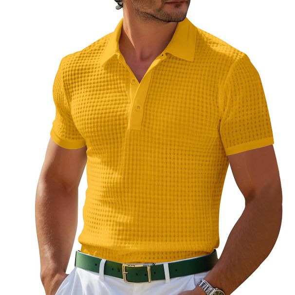 Men's Clothing Summer POLO Shirt Button Waffle Men's T Shirt Sports Polo Shirt_viptrois.com