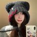 Women's Hats Autumn And Winter New Cute Button Bear Ear Knitted Hat Women's Plush Black Wool Hat Warm Ear Protection Hat_viptrois.com