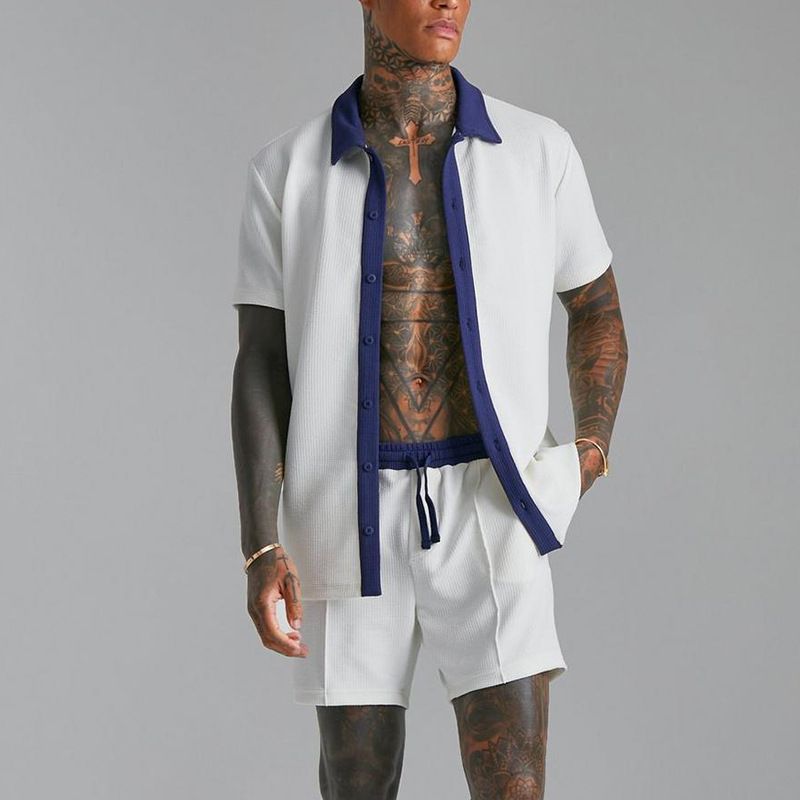 Men's Beach & Casual Short Sleeve Shirt + Shorts Set – Quick-Dry Polyester Summer Outfit (White/Black, S-XXXL, Lightweight & UV Protection)_viptrois.com