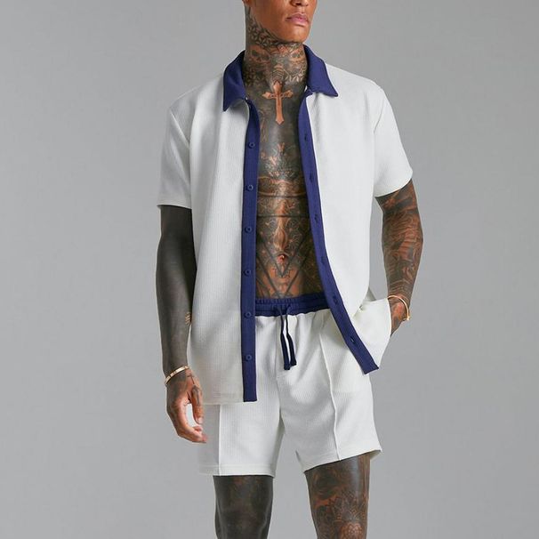 Men's Beach & Casual Short Sleeve Shirt + Shorts Set – Quick-Dry Polyester Summer Outfit (White/Black, S-XXXL, Lightweight & UV Protection)_viptrois.com