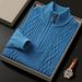 Men's Half-Zip Knit Sweater Winter Thickened Fleece Lined Pullover Casual Business Style Comfortable Soft Yarn Long Sleeve Top_viptrois.com