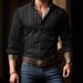 Cross-border Summer High-quality Printed Fashion Casual Versatile Plaid Men's Long-sleeve Thin Shirt_viptrois.com