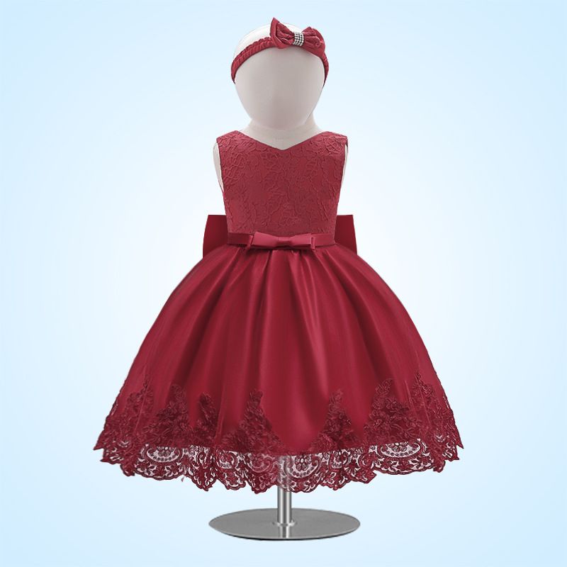 Infant And Young Children's Dress Lace Color Matching Baby One Year Old Dress Bow Clothing Manufacturer_viptrois.com