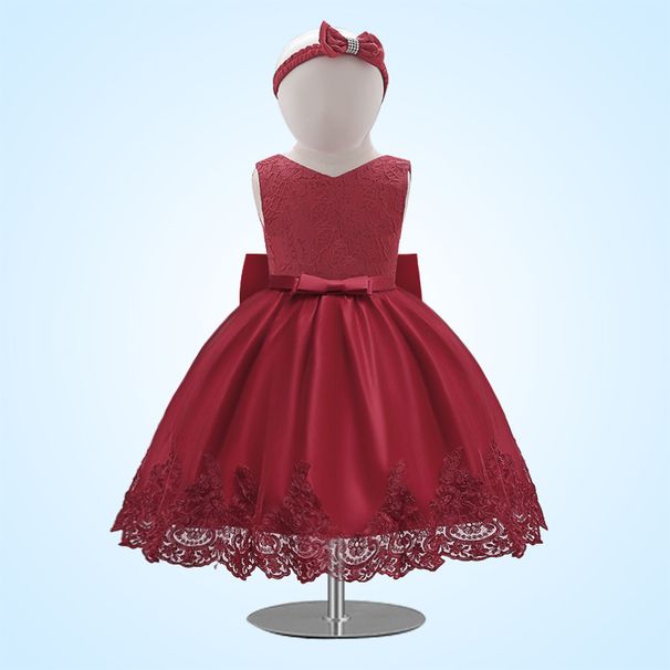 Infant And Young Children's Dress Lace Color Matching Baby One Year Old Dress Bow Clothing Manufacturer_viptrois.com