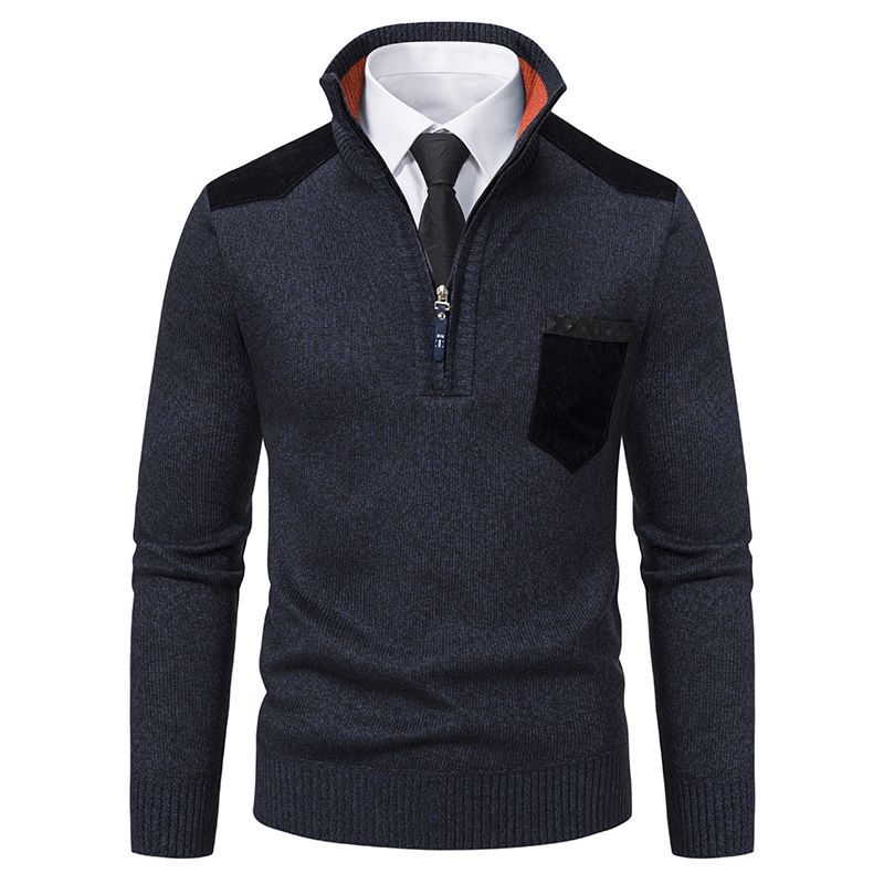 Men's Clothing Men's Stylish Color-Block Half-Zip Sweater - Fleece-Lined Slim Fit Knit Pullover For Winter Warmth | Multiple Colors & Sizes Available_viptrois.com