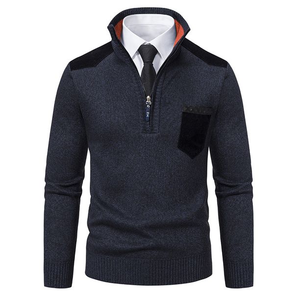 Men's Clothing Men's Stylish Color-Block Half-Zip Sweater - Fleece-Lined Slim Fit Knit Pullover For Winter Warmth | Multiple Colors & Sizes Available_viptrois.com