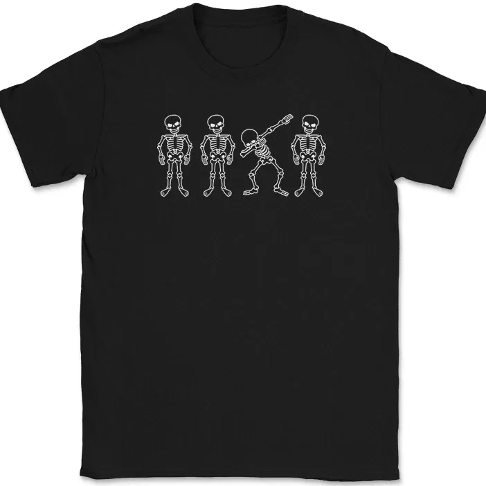 Dabbing Skeleton Line T-Shirt Mens Womens Tees Top Funny Halloween Fall Skull Witch Spooky Tee_viptrois.com