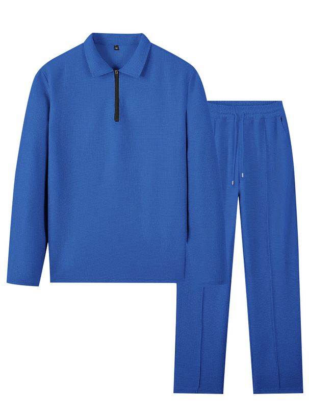 Men's Clothing Men's Waffle Knit Tracksuit Set - Long Sleeve Striped Zip-Up Jacket & Pants, Casual Sporty Outfit For Spring & Fall_viptrois.com