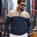 American Heavy Velvet Winter Casual Color Matching Loose Men's Large Size Stand Collar Zipper Sweatshirt Men_viptrois.com