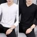 Modal Cotton Men's Long Sleeve Collar Slim Fit Pure White Autumn T-Shirt Base Shirt Trendy Top_viptrois.com