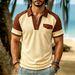 Men's Cuban Plaid Texture Polo Shirt Color Block Casual Fashion Zip Up Top Short Sleeved Collared Style_viptrois.com