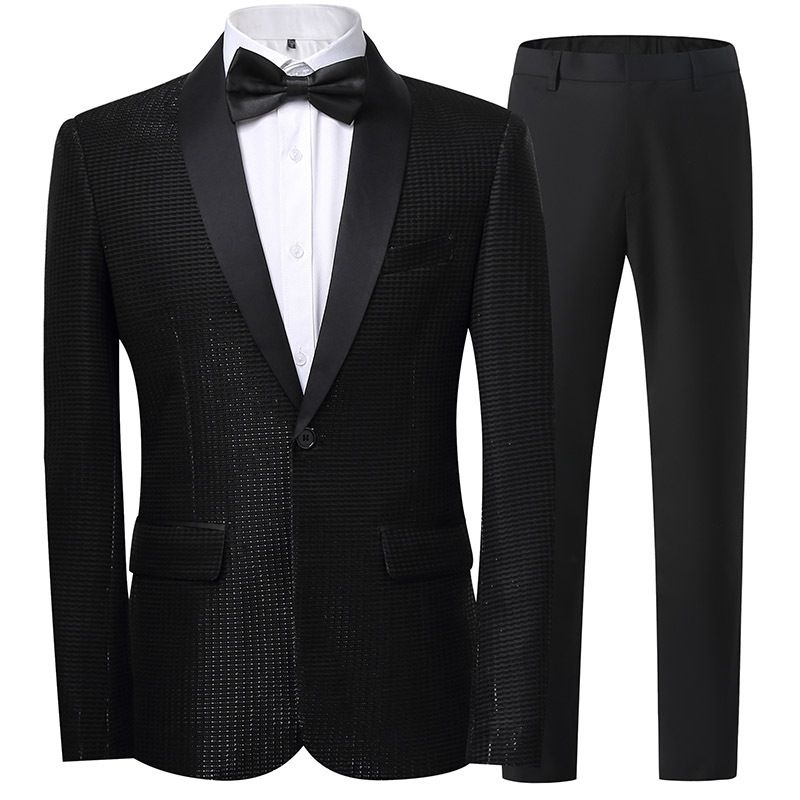 Men's Clothing Wedding Dress Business Casual Handsome Plaid Suit_viptrois.com