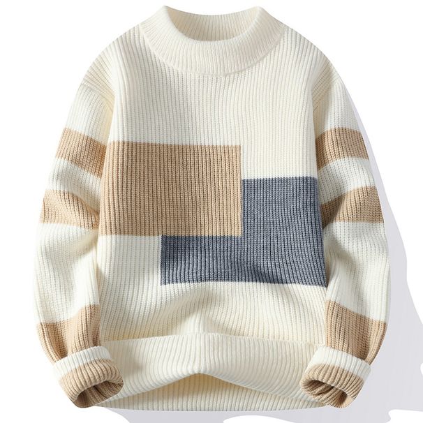 Autumn And Winter Men's Round Neck Sweater, Loose Contrasting Sweater, Knitted Sweater_viptrois.com