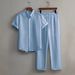 Men's Bamboo Wrinkle Textured Short Sleeve Shirt And Pants Set - Soft Breathable Casual Loungewear For Summer_viptrois.com