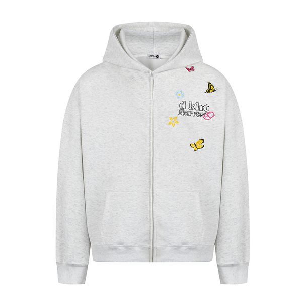 American High Street Design Butterfly Letter Embroidery Hooded Sweatshirt Loose Jacket Autumn Winter Men's Vibe Trend_viptrois.com