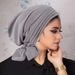 New Solid Color Crystal Linen Four Bar Long Tail Headscarf Chemotherapy Hat, Women's Hat_viptrois.com