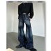 Slub Texture Curved Hem Denim Jeans Unisex Straight Leg Vintage Washed Distressed Casual Pants Unisex Straight Leg Cut_viptrois.com
