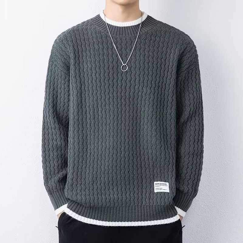 Color Blocked Sweater For Warmth, New Round Neck Knitted Sweater With Thick Fleece And A Base Layer Of Thread_viptrois.com