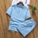 Men's Clothing Short Sleeved T Shirt Cotton And Linen Suit Summer New Men's Solid Color V Neck Teenagers Fashion Casual Two Piece Suit_viptrois.com