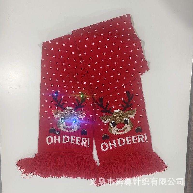 Christmas tree hat scarf with LED glare 2-piece knitted alphabet animal jacquard fan scarf_viptrois.com